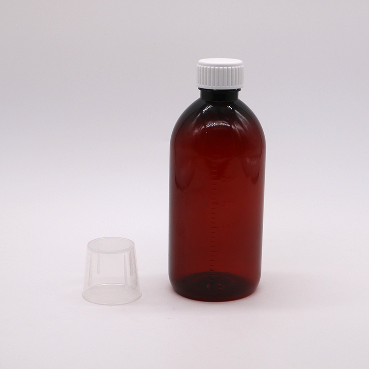 Body Material PET 300ml PET Empty Cough Syrup Bottle with Scale and Tamper Proof Cap