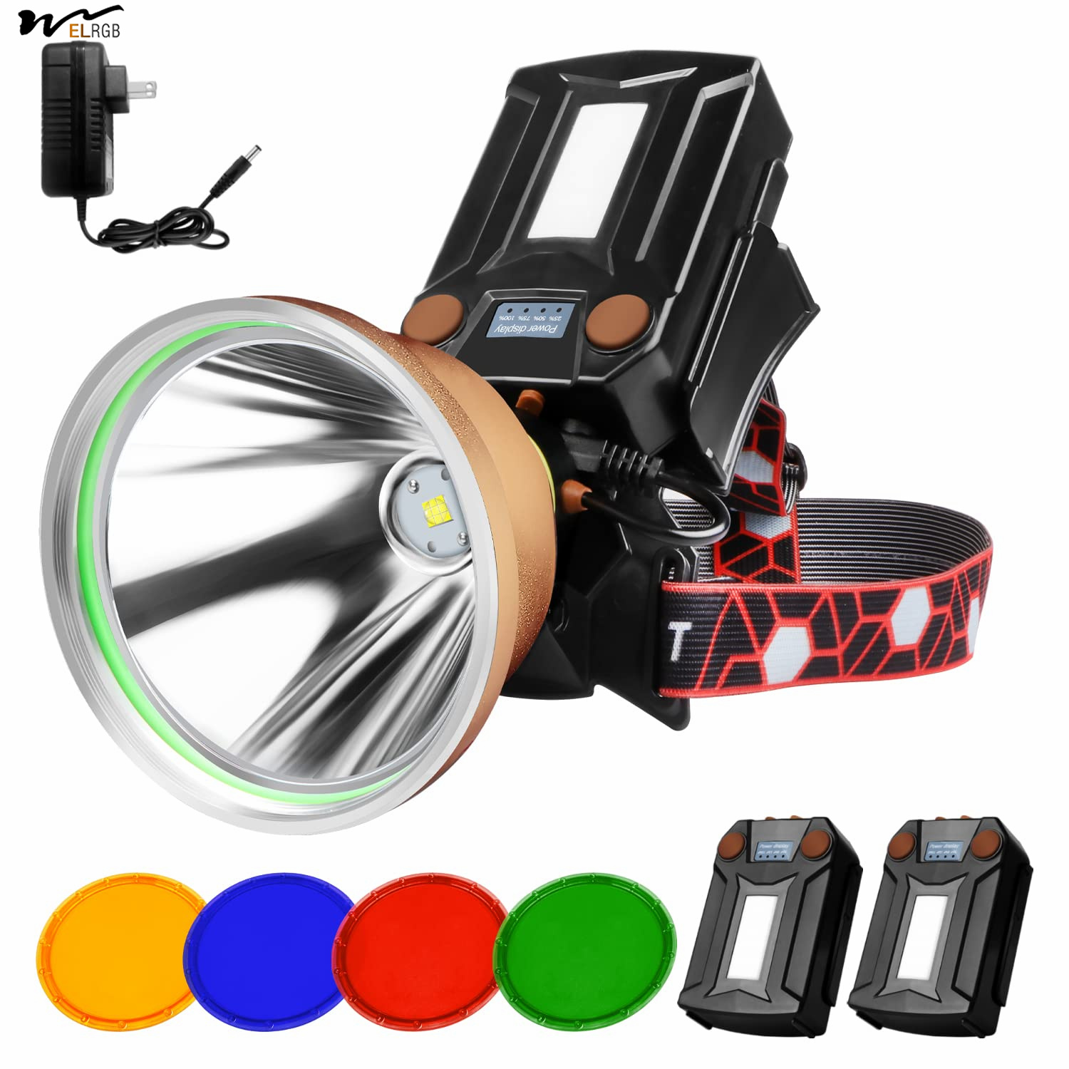 Green Red Headlamp for Fishing Super Bright Rechargeable Waterproof Outdoor Spotlight