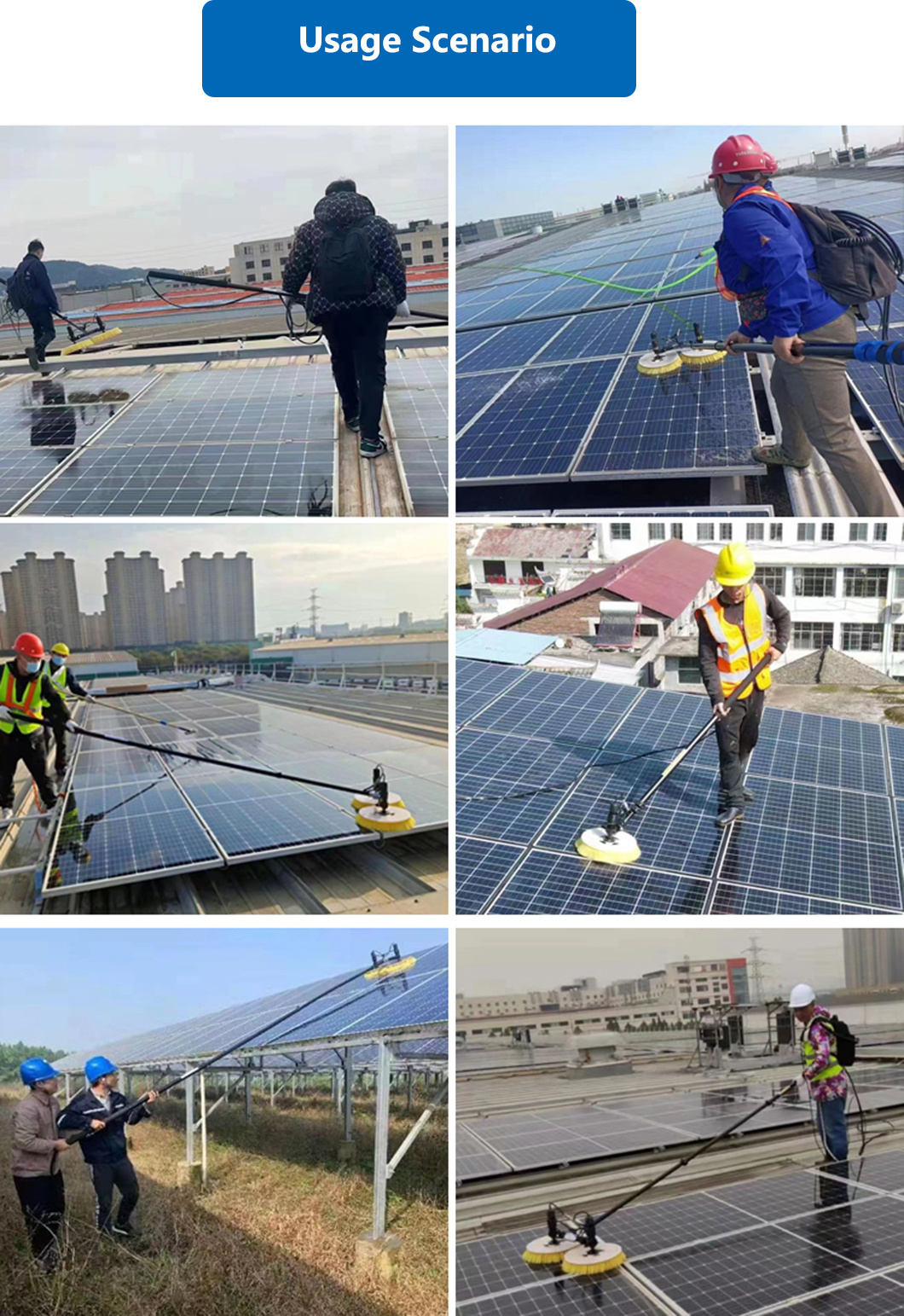 Factory Direct Hassle-Free Single-Head Solar Panel Brush and Pole Set with Patented Technology