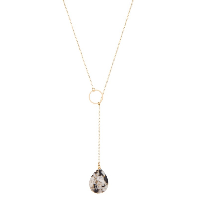 Natural Turquoise Handmade Gold Chain Necklace With Drap Shaped Pendant