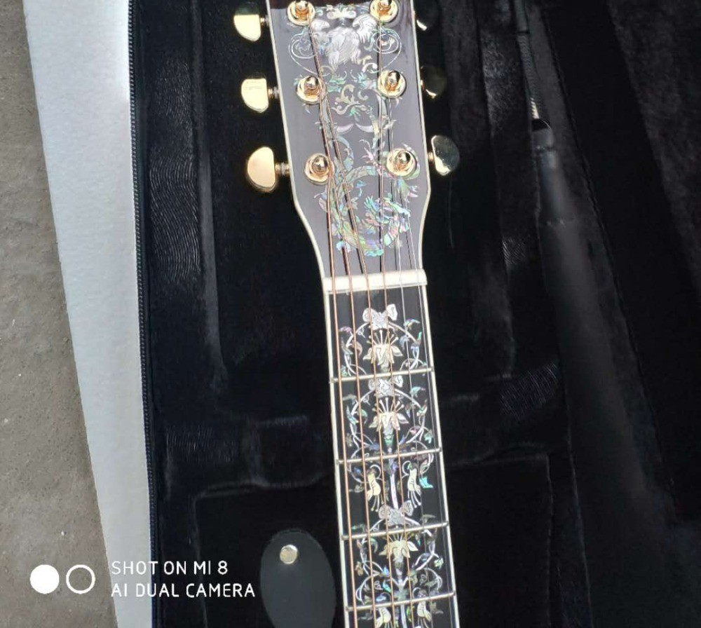 Handcraft deluxe abalone inlay binding solid spruce top cocobolo back sides D45l acoustic guitar
