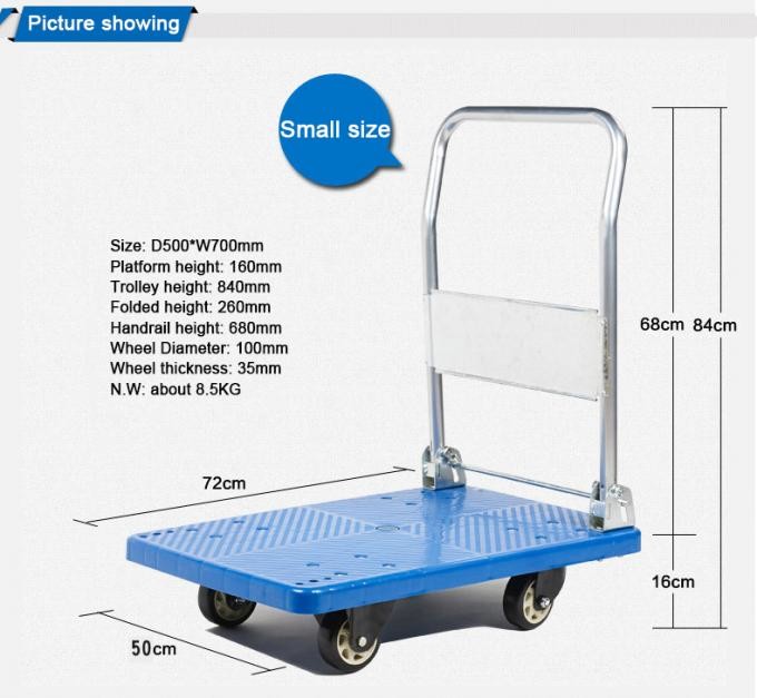 100kg 250Kg Platform Hand Truck Trolley For Material Handling Blue