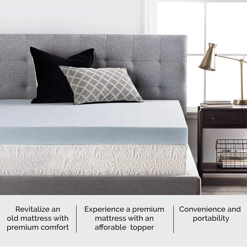 Washable Full Size Memory Foam Topper , Knitted Fabric Cover Padded Mattress Topper