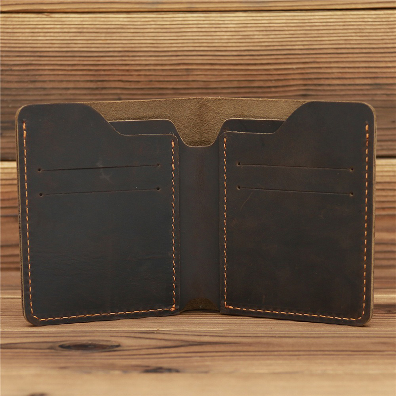 Fashion Style Custom Handmade Crazy Horse Leather Men's Short Bifold Wallet for Man