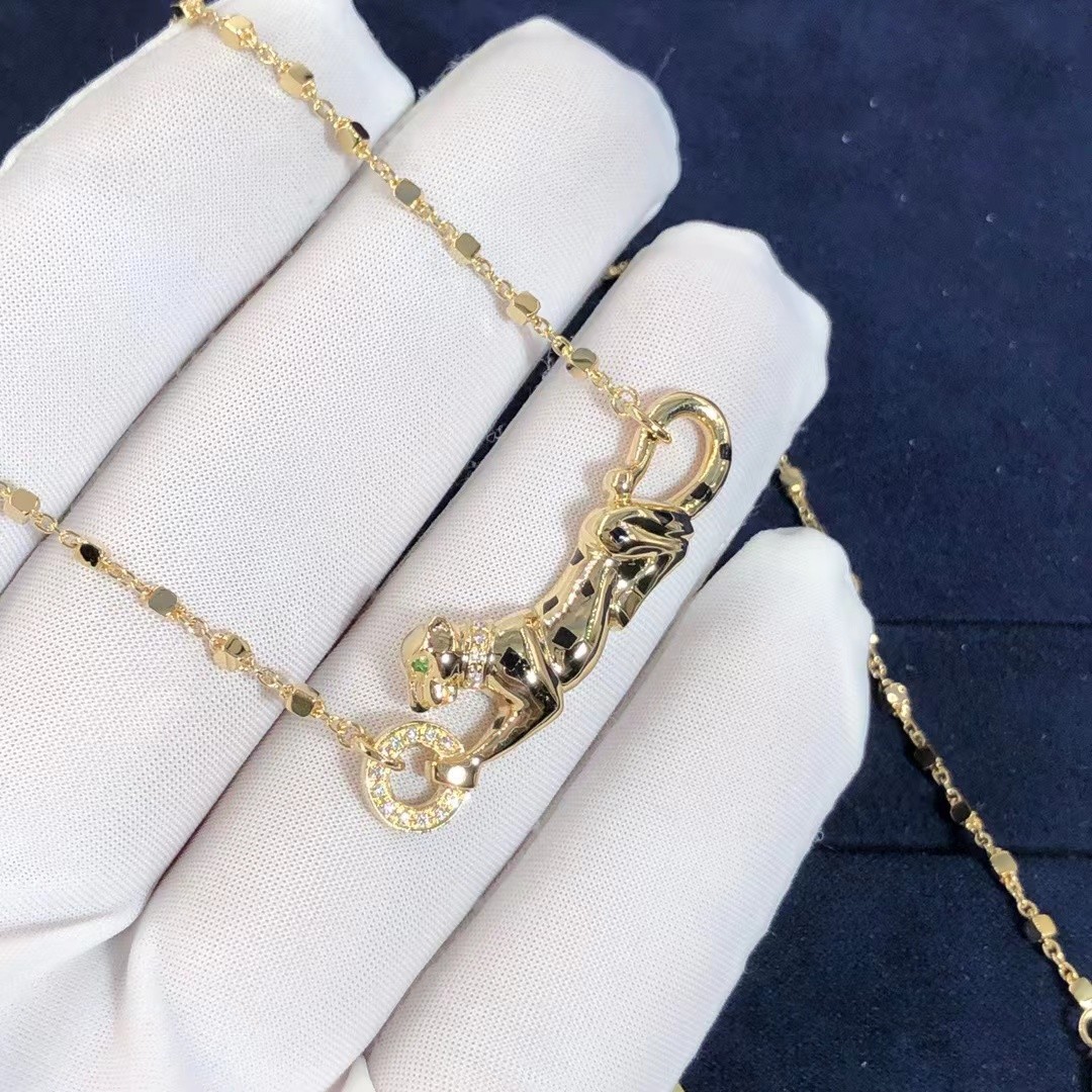 Car Tie 18k Gold PanthèRe De Car Tier Necklace Rose Gold Tsavorite Garnets VVS Diamonds