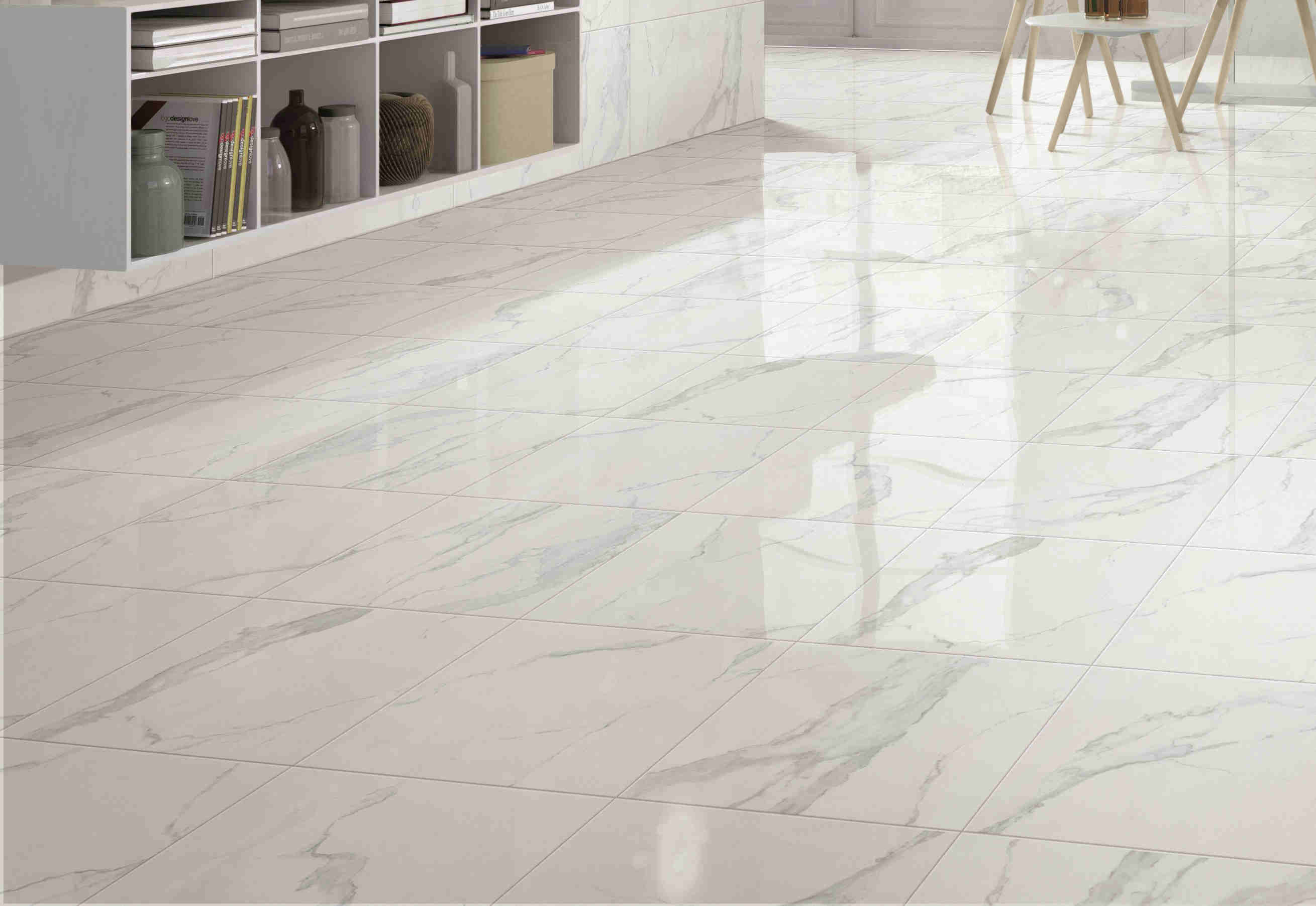 Carrara Outdoor Patterned Porcelain Tiles Low Absorption Rate Super White Color