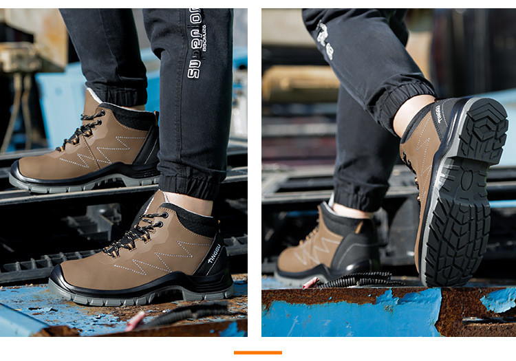Anti-static Steel Toe Safety Boots Genuine Leather Work Shoes With Steel Plate Midsole PU Sole