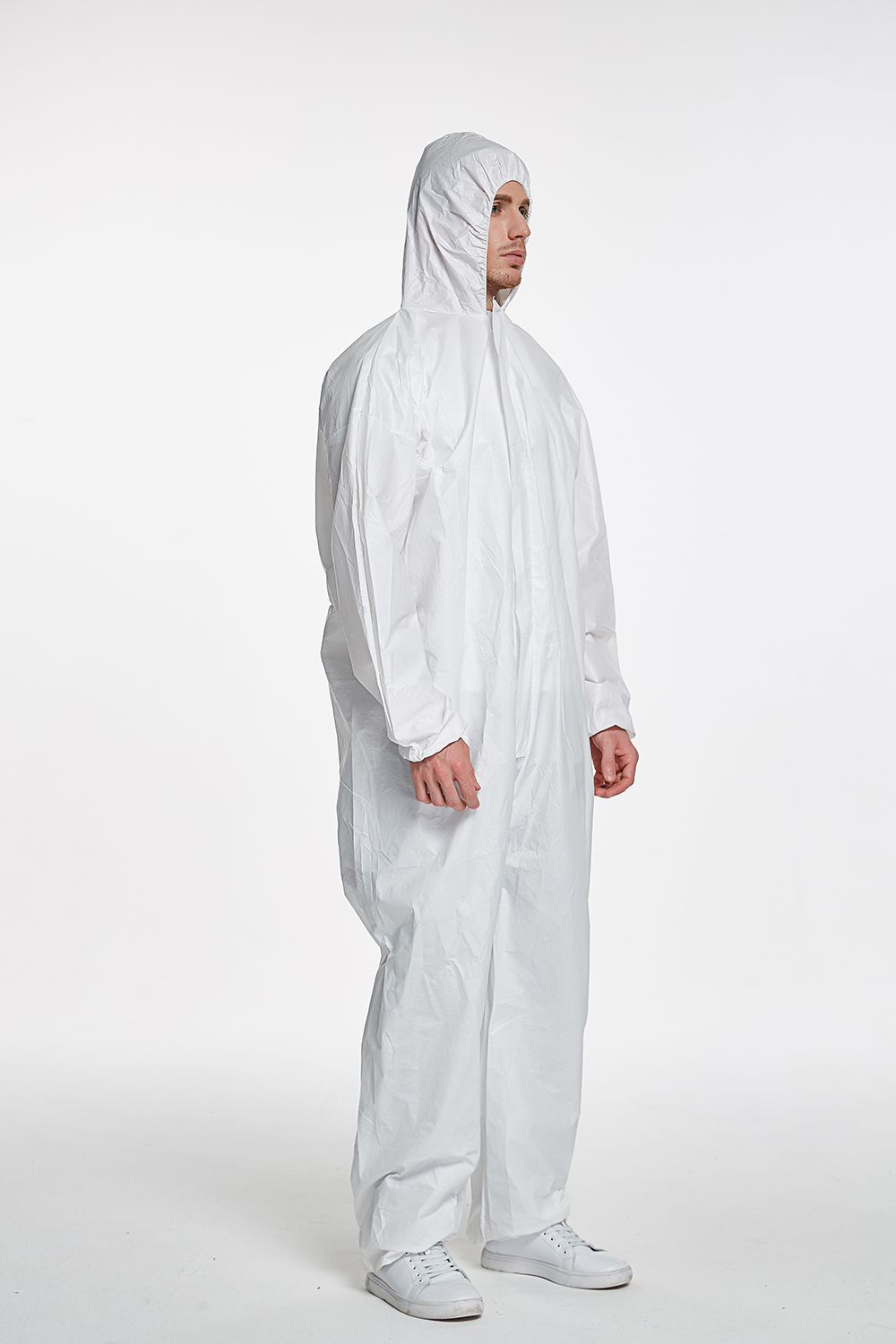 Disposable Microporous Coverall Hazmat Suit Excellent Protection against Hazardous Bacteria and Particles Nonwoven PE membrance