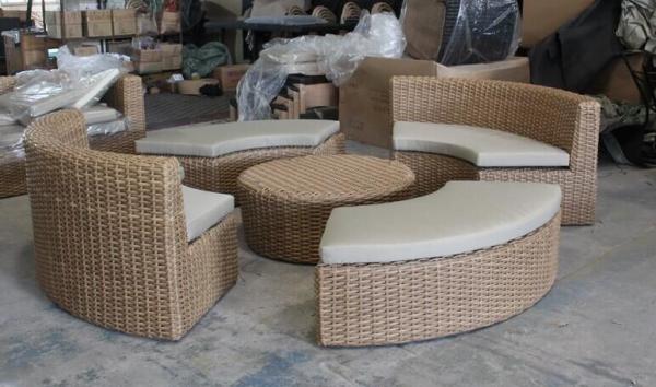 5-piece Outdoor rattan furniture sectional round moon shape sofa set commerical