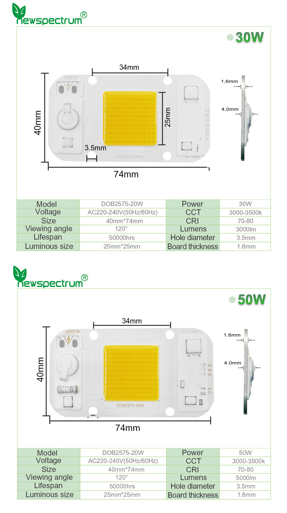 Driverless AC 50W LED Chip Flip Chip Cob Led For DIY Floodlight