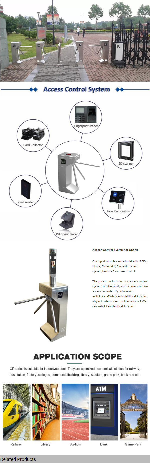 Hot Sale RFID Card Reader 500mm Width Semi-Automatic Tripod Turnstile Waterproof/RS485 3
