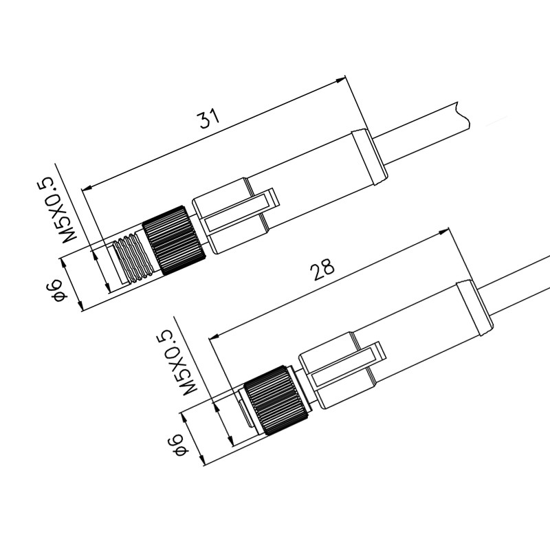 M5 Waterproof 3 Pin Male Female Connector Left / Right Angle Molding Cable Assembly
