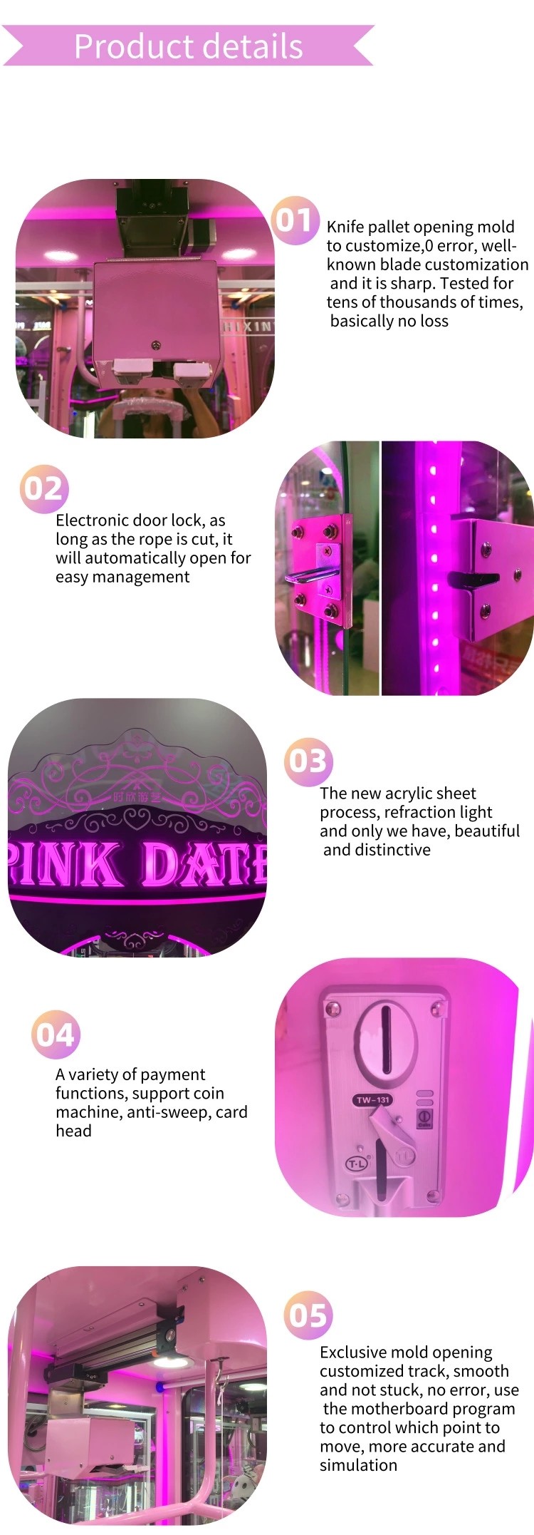 Coin Operated Claw Gift Machine Cube Crane Claw Machine Catcher Arcade Claw Machine