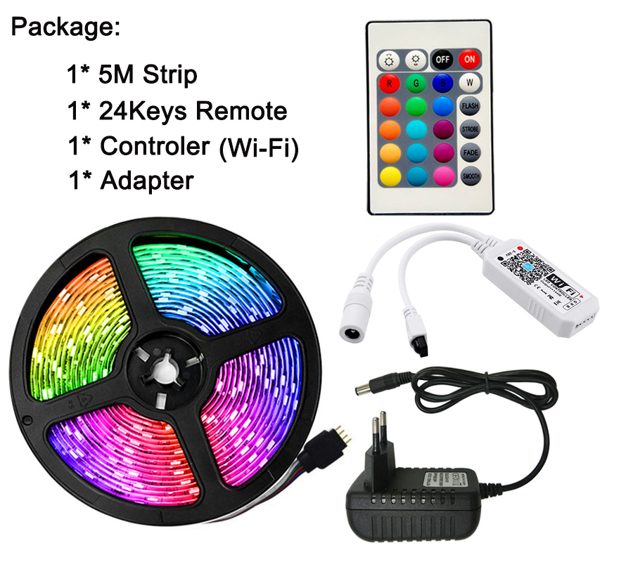 WIFI LED Strip Light 5050 RGB Lights Flexible LED Lamp Tape Ribbon RGB TV Desktop Screen BackLight Diode Tape