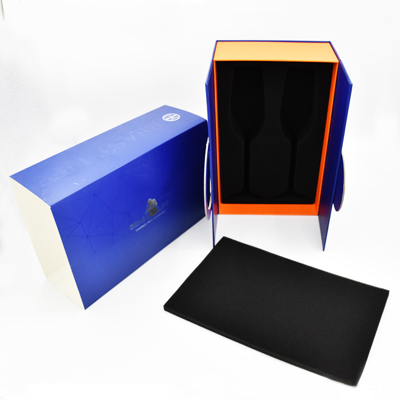 Double Door Cardboard Goblets Gift Box With Customized Cutouts Lock And Paper Sleeve