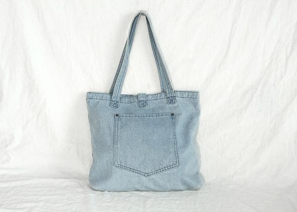 Light Jean Blue Cotton Tote Bag , Double Handles Cotton Canvas Tote With Inner