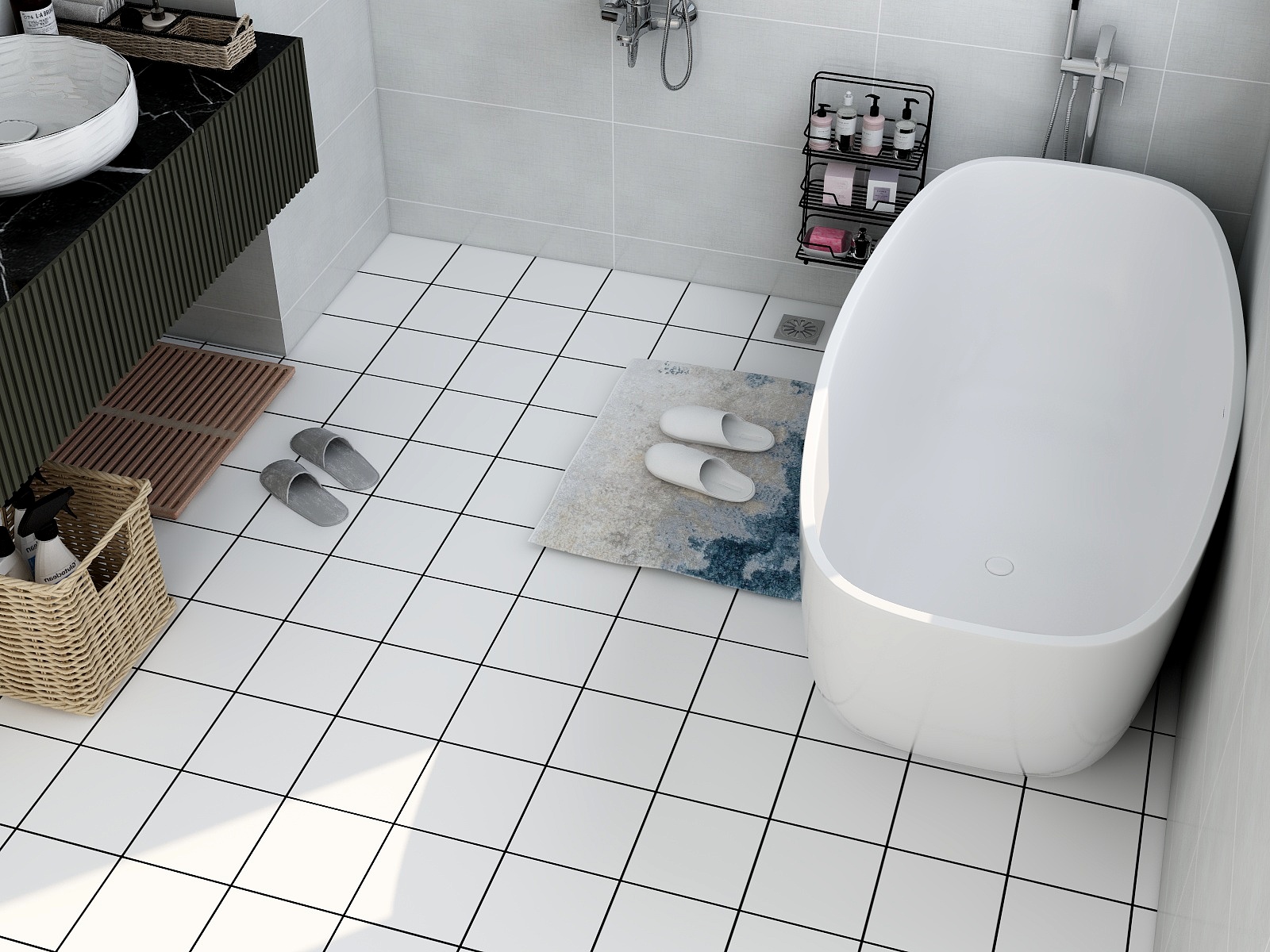 Household Bathroom Floor Sticker Tiles PVC Vinyl Floor Sticker Wall Decoration