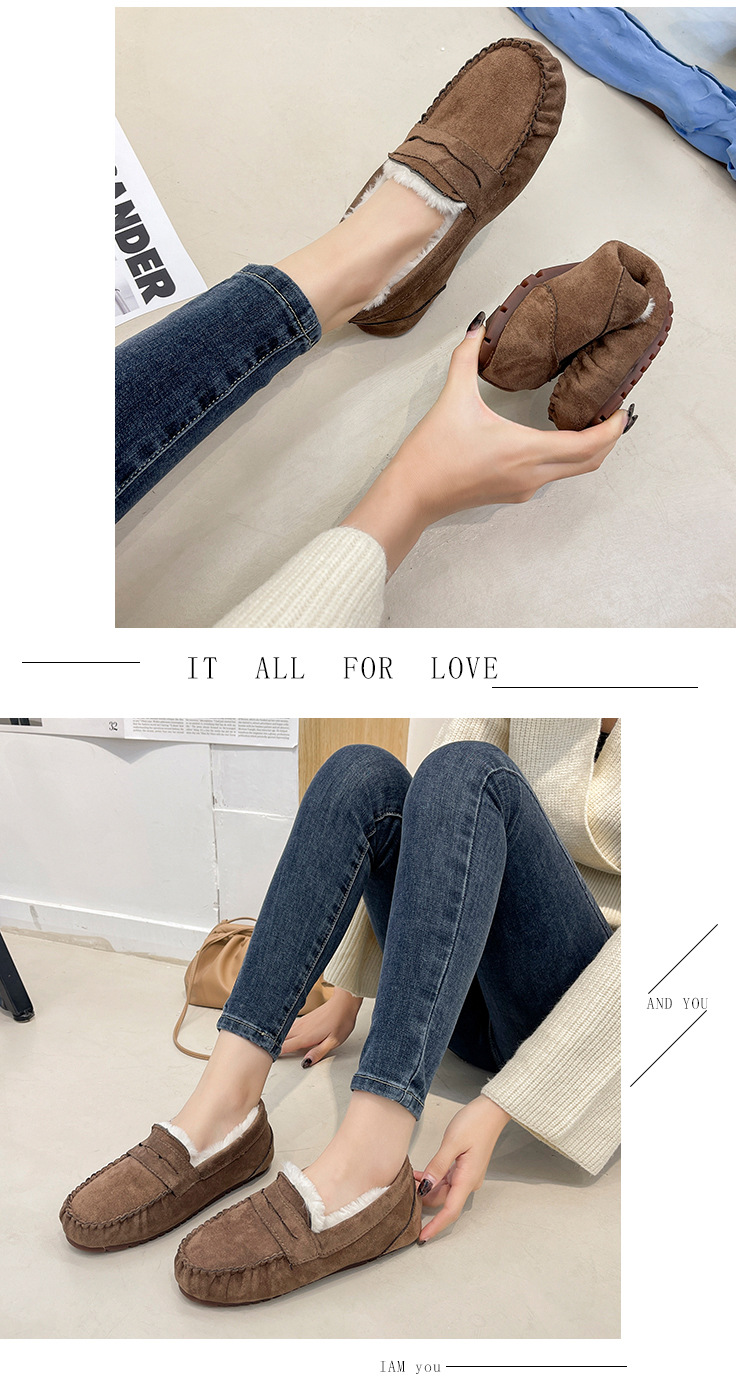 Warm Low Heel Round Toe Velvet Cotton Plush One Step Shoes for Commuter