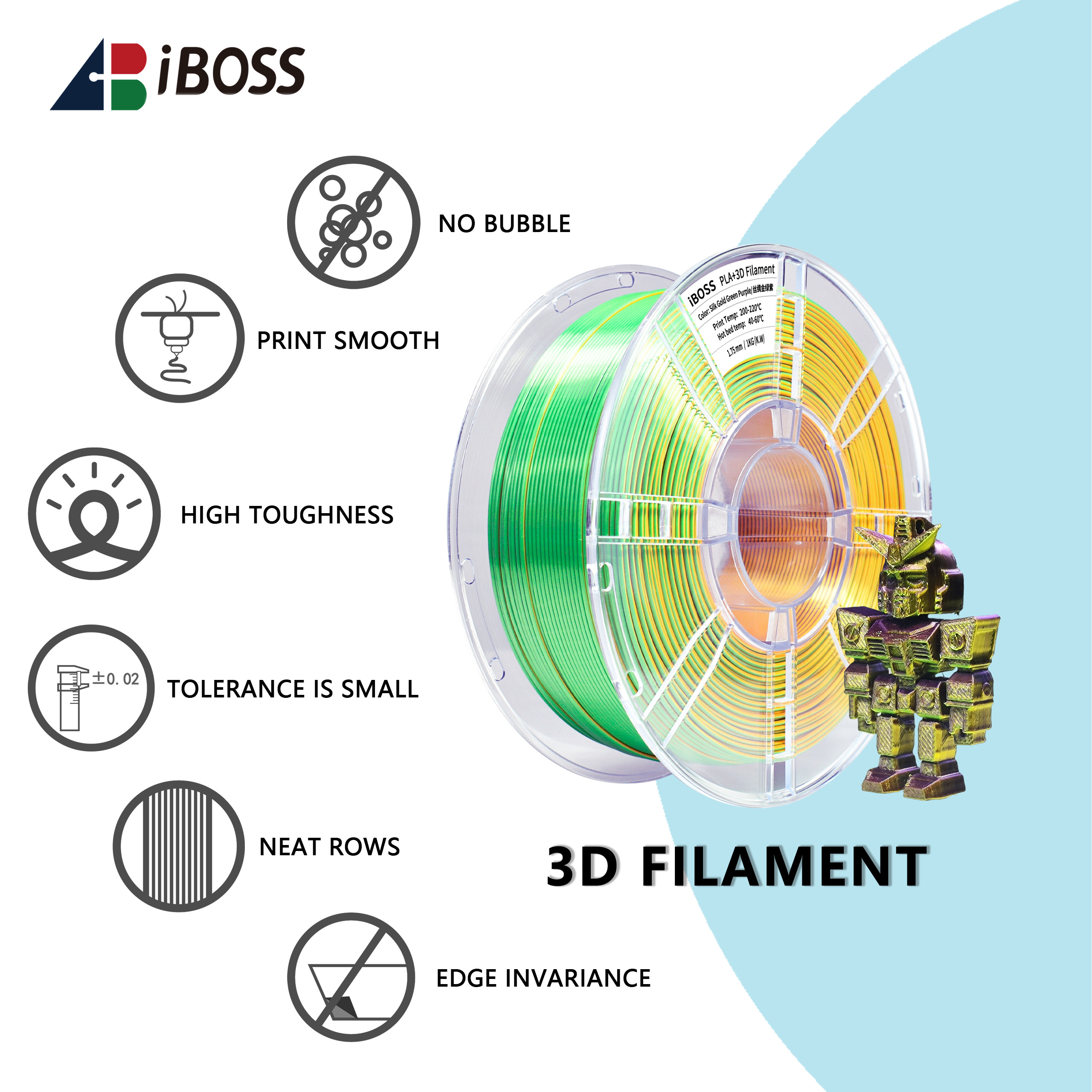 Silk Triple Color PLA+ Filament,PLA Silk Triple Color (Gold Green Purple), Silk PLA 3D Printer Filament 1.75mm,