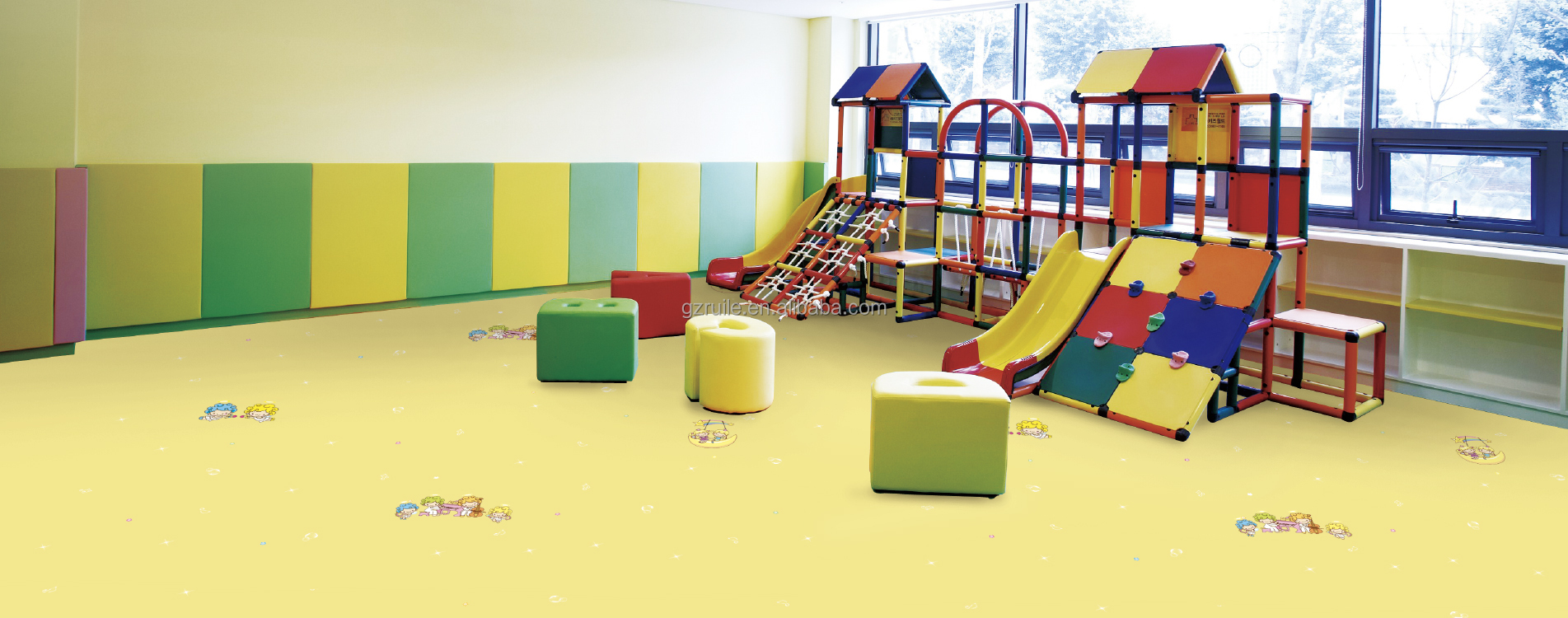20m PVC Oak Vinyl Flooring Roll Heterogeneous Vinyl Flooring For Kindergarten