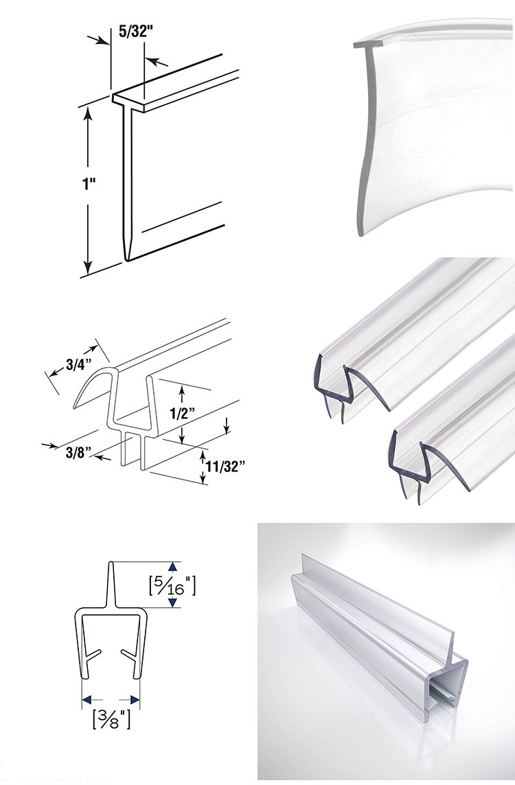 Clear Swing Vertical Magnetic Glass to Glass Shower Door Seal for Inline Pvc Frameless Screen