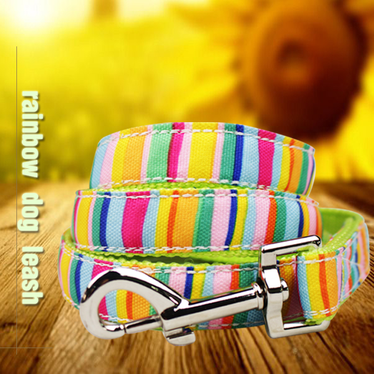 Cute Rainbow Pet Dog Collar Leash Set Nylon Custom Logo Fashion Sublimation