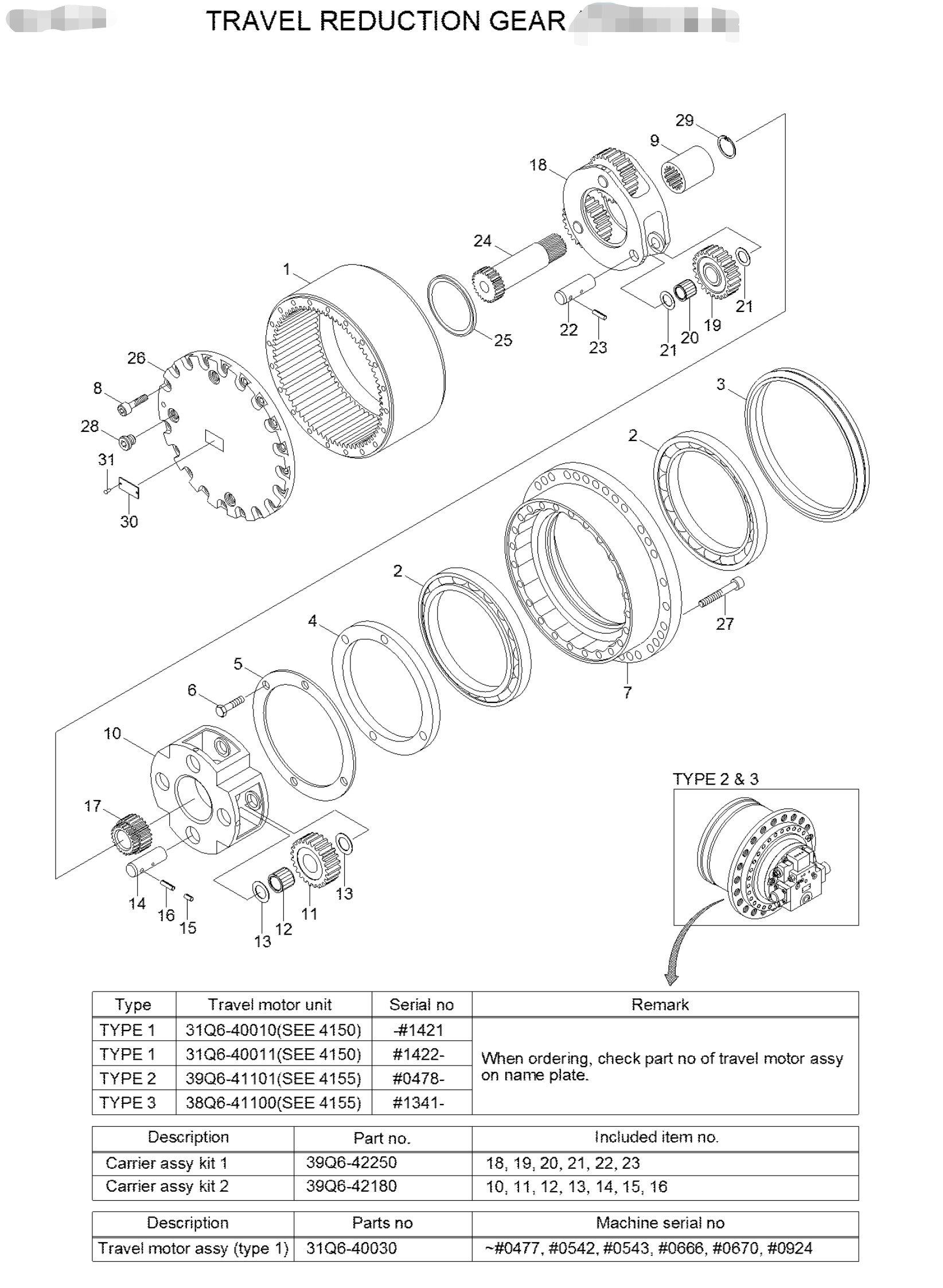 R220-9 Excavator Travel Device Reducer Gearbox Without Motor 39Q6-42100