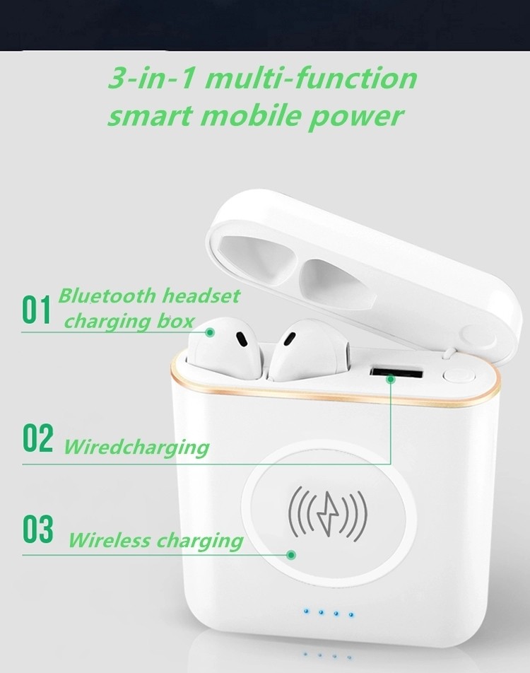 Multi-functional 3 in 1 Bluetooth Earbuds with 5200mAH Power Bank and Fast Charging Wireless Charger