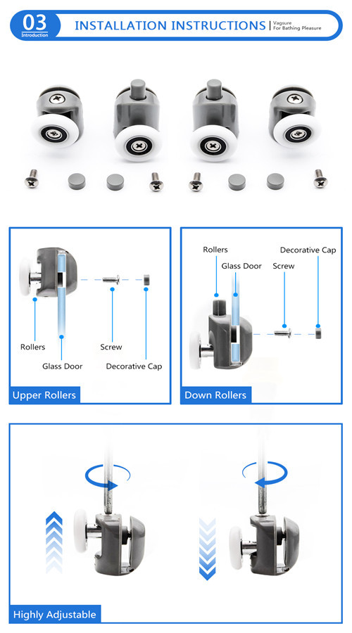 Height 3.4 / 4.2CM Oval Shower Door Rollers Runners Wheels With Top / Bottom Adjustable