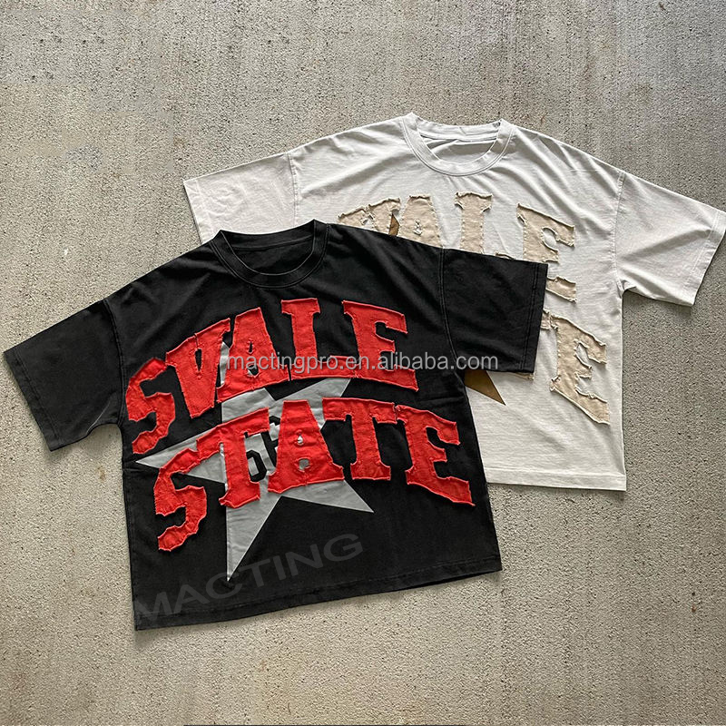 Men's Custom Graphic T-shirts DTG Print Vintage Distressed Patch Embroidery Acid Wash