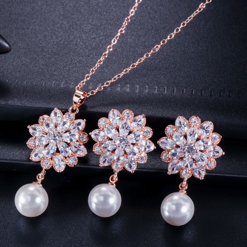 Fashion brass nacklace jewelry baby girls hot sell cz nacklace earrings and bracelets necklace earring jewelry set