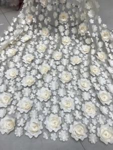 China 3D Embroidered Flower Beaded Wedding Gown Lace Fabric Anti-static Fashion on sale