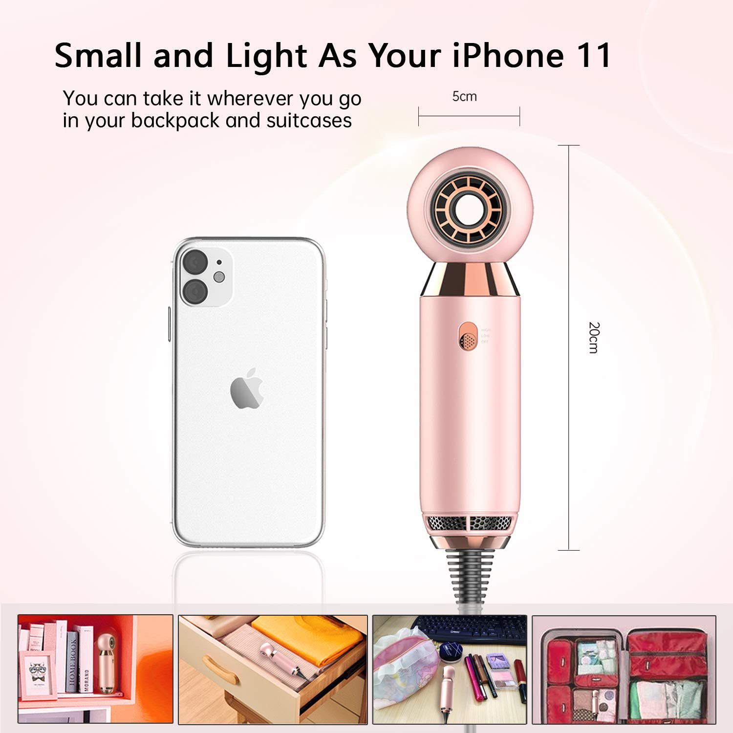 Mini 2 Meter Wire One Step Portable Hair Blow Dryer