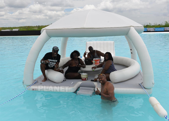 Cutom Design Inflatable Water Leisure Platform With Tent Water Amusement Equipment Floating Island