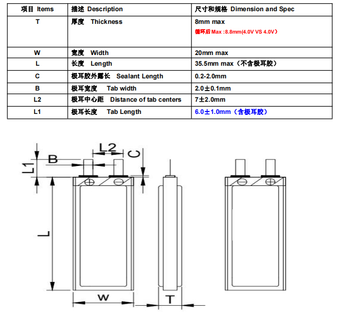 UNEMETECH 3.7V Li-ion Polymer Battery 500mAh Lithium Polymer Battery 802036 1.85Wh LiPo Battery