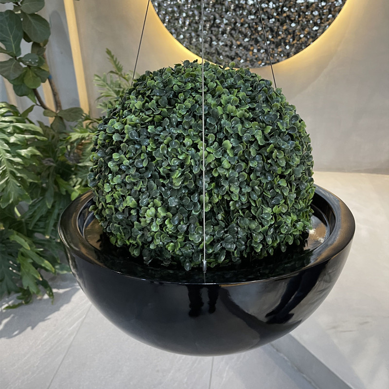Bowl Shape Black Fiberglass Plant Pots for Garden Home Floor