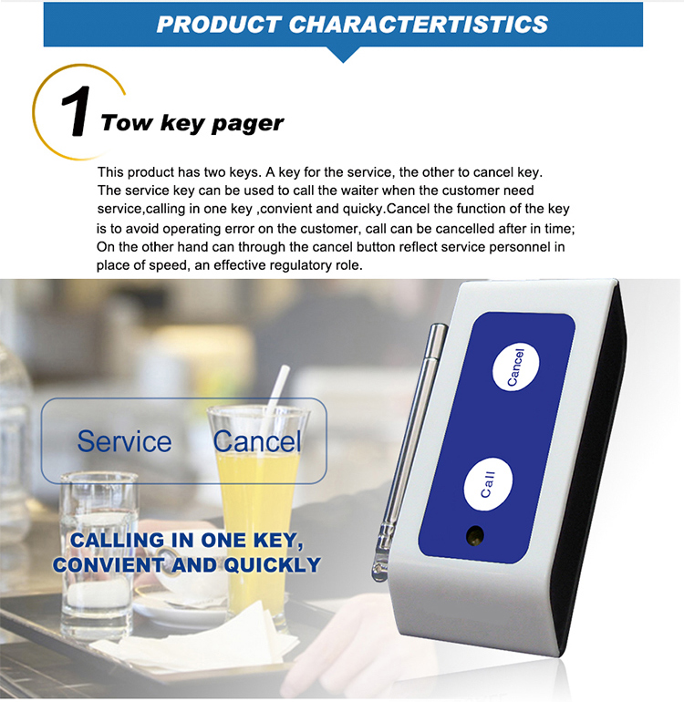 Wireless super signal transmitting distance waterproof two keys push call button for hotel