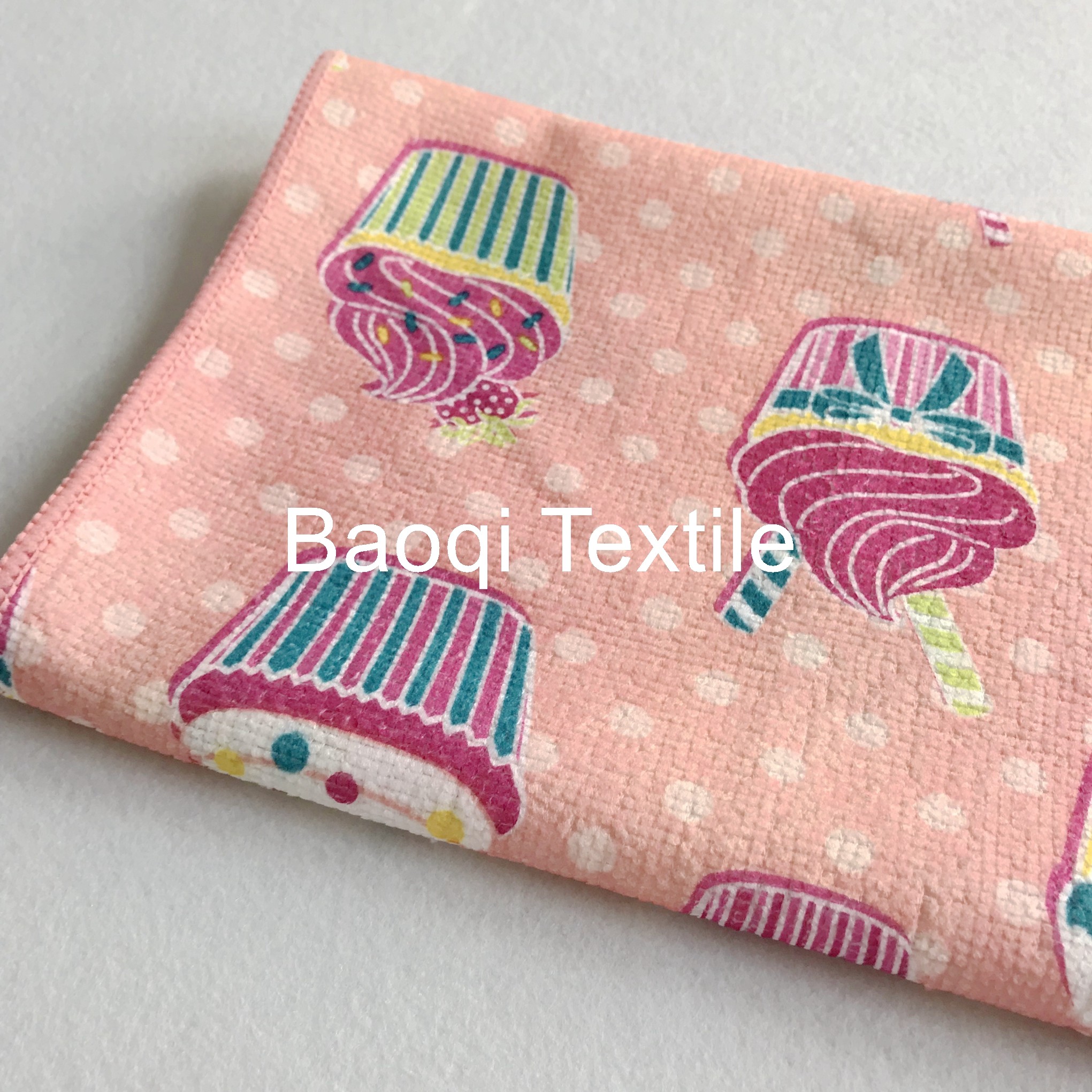 Chinese single side printed 100% poly kitchen wipes，,microfiber cake towels kitchen cleaning rags size 40cm*60cm