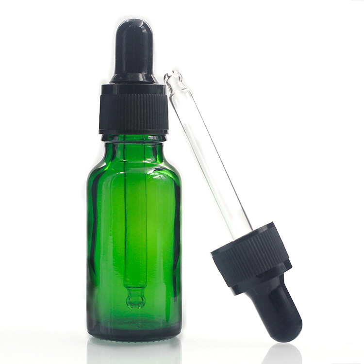 Round ODM Green Essential Oil Bottles 20ml Dropper Bottles