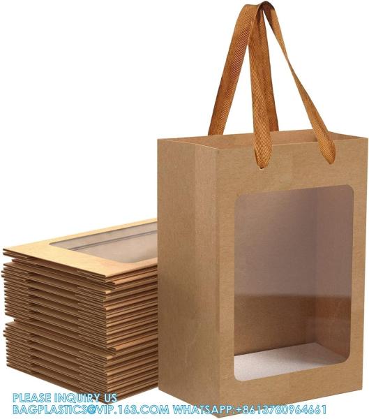 Kraft Shopping Bags With Handles For Present, Festivals Party Gift Bags With