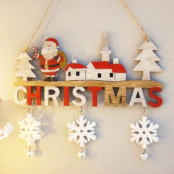 Quality Home Restaurant Wooden Christmas Door Hanging Santa Snowman Elk Decoration for sale