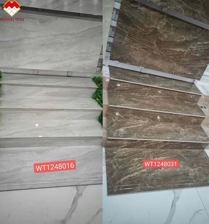 Modern Design Glazed Polished Porcelain Stair Tiles Prices Stone Imitation Texture
