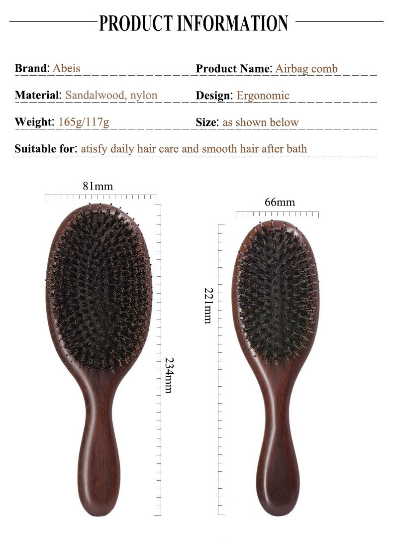 Black Sandalwood And Natural Wood Boar Bristle Hair Brush For Massage