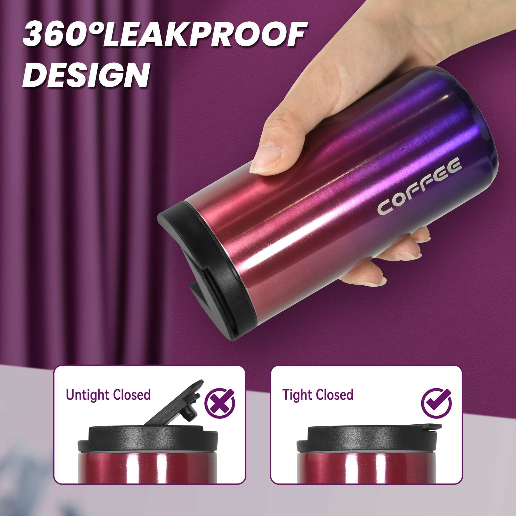 Insulated Coffee Mug 14oz, 4 Pack Travel Coffee Tumbler , Vacuum Insulated Coffee Mug With Leak Proof Screw Lid Coffee Cup For Men And Women For Hot &