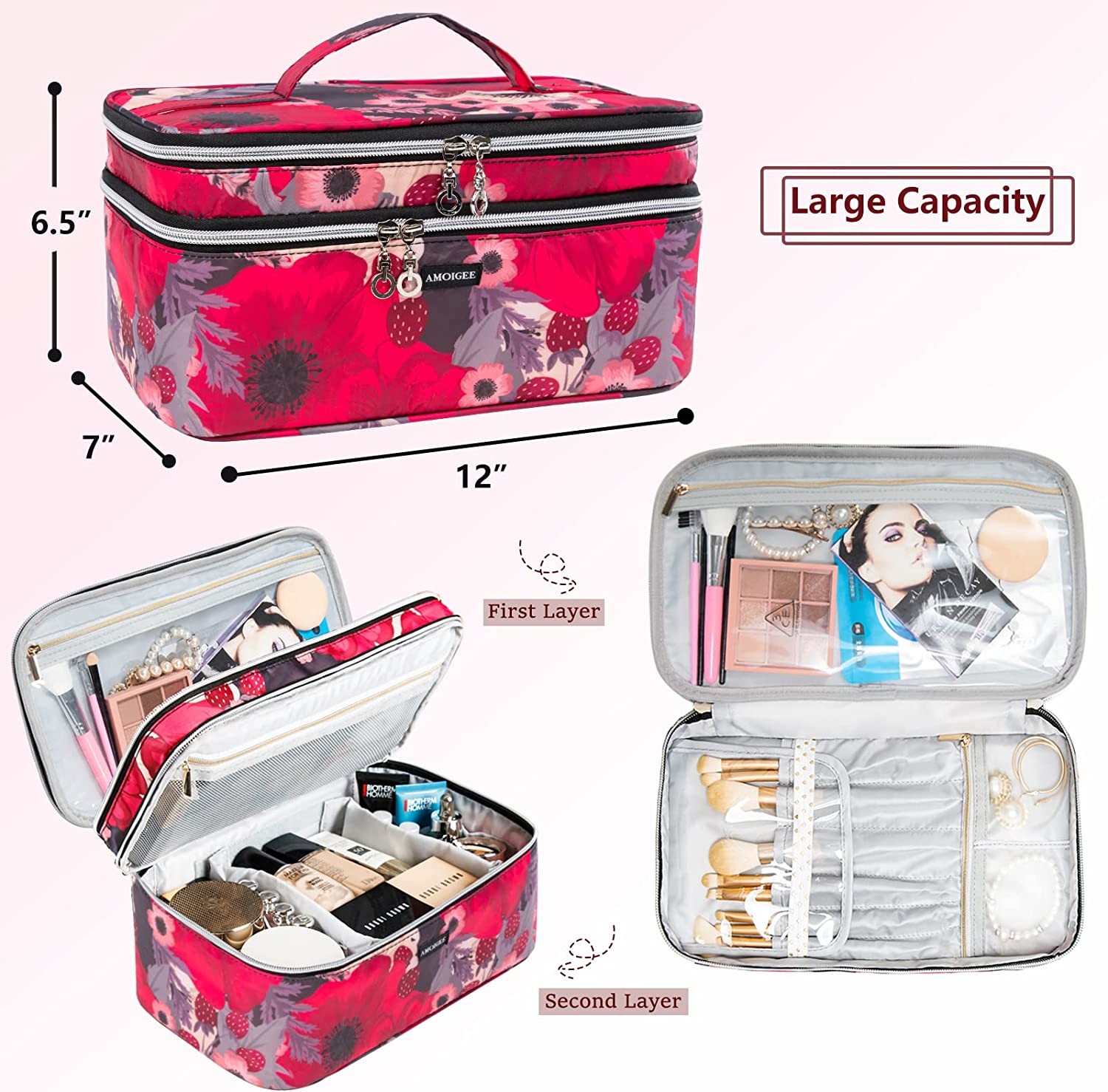 High quality lager capacity double lager design cosmetic bags