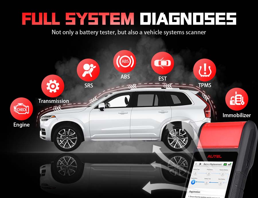 Touchscreen Battery Tester Auto Electrical System Analyzer Autel MaxiBAS BT608E OBD2 Scanner Built-In Printer for 12V