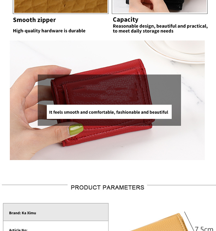 Solid Color Women's Mini Credit Card Holder Leather Coin Purse Wallet For Daily Life