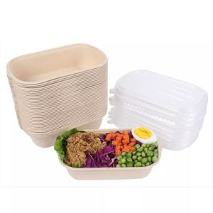 Cheese Rectangular 1300ml Disposable Paper Soup Bowls Biodegradable Salad Food