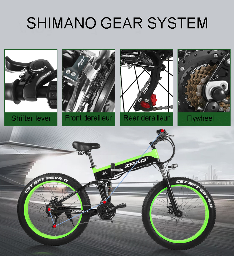 Luxury Style 48V 500W Motor 26" *4.0 Fat Tyre Folding Electric Bike with Adjustable Stem
