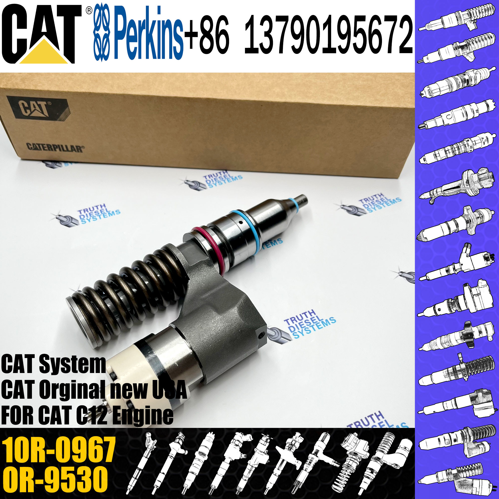 Common Rail Fuel Injector for CAT C12 Diesel Engine 10R-0967 OR-9530 212-3462 166-0149 10R-0961 10R-1258 212-3469